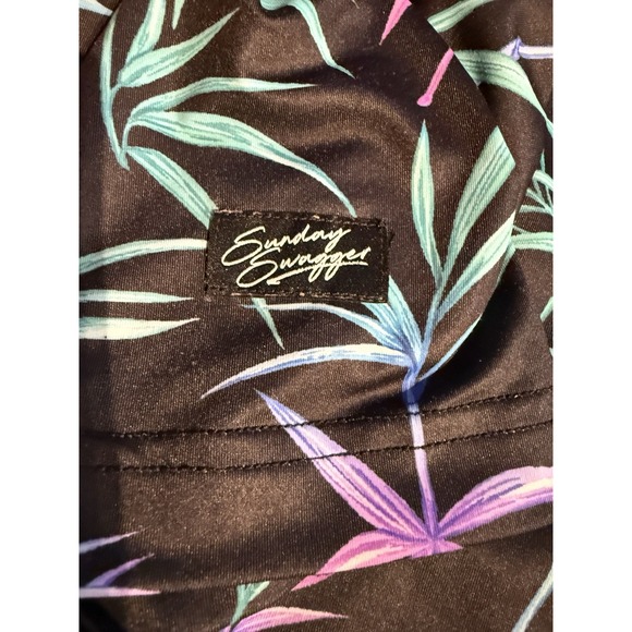 Sunday Swagger Polo XL Neon Bamboo Black Stretch Golf Shirt Tropical Print - Picture 3 of 8